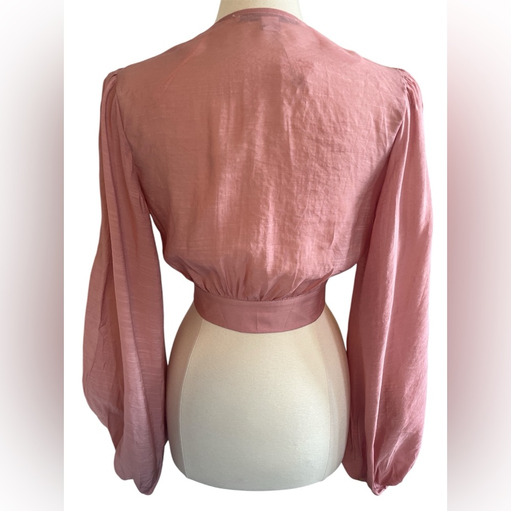 Hyfve Bohemian Pink Crop blouse w/Long Balloon Sleeves button waist Size Medium - Picture 4 of 12